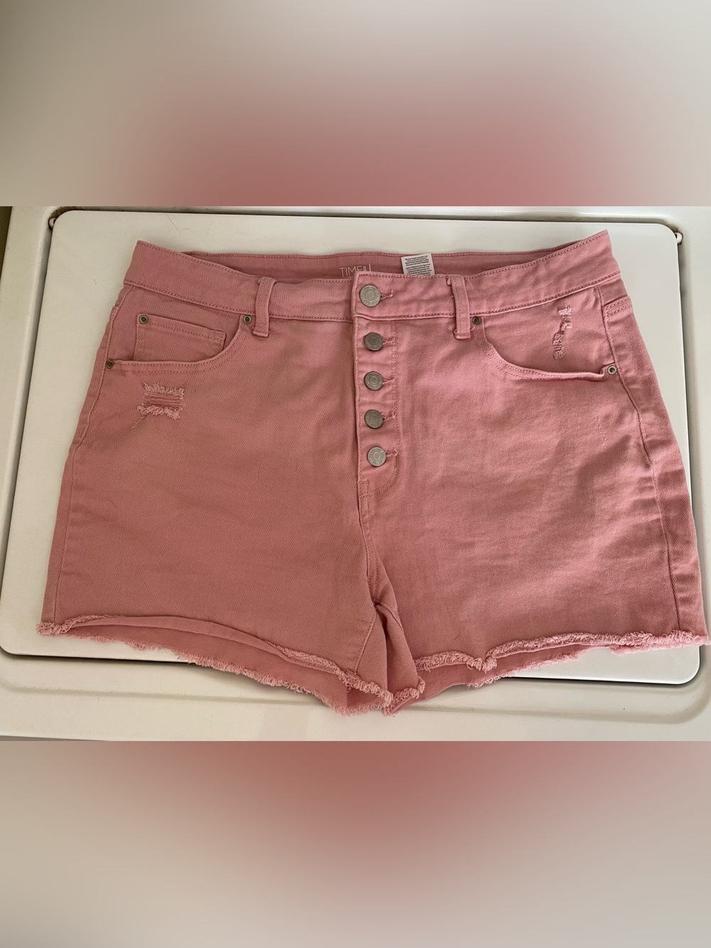 Time And Tru High-Rise Pink Denim Button-Front Women's Shorts Size 16  EUC